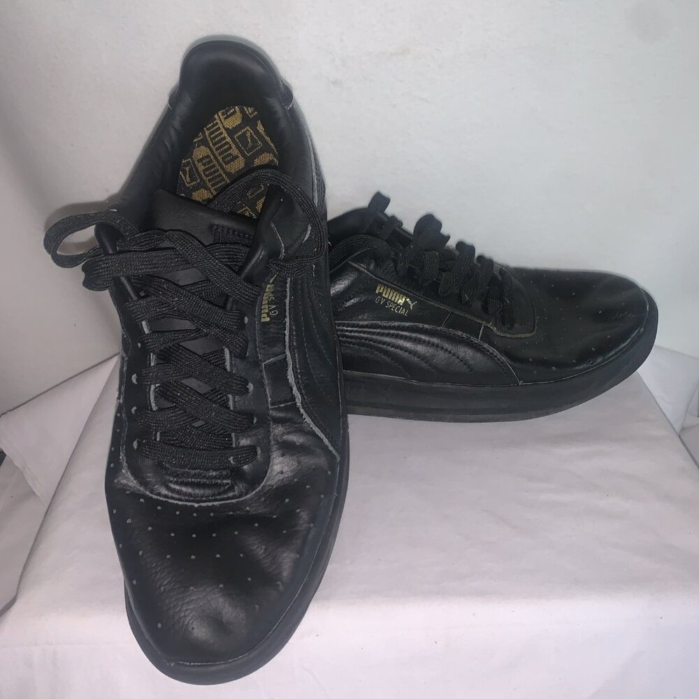 Size 12 PUMA GV Special Black Lace Up Leather Tennis Sneaker 366613-02 Used